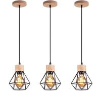 Suspension Cage Diamant en Métal et Bois Noir - WOTTES - Pack de 3 - Style Vintage