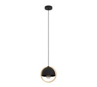 Suspension CALLOW E27 1X40W en acier et bois noir et marron D230mm