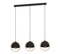 Suspension CALLOW E27 3X40W en acier et bois noir et marron 930x230x1100mm