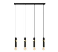 Suspension CEDRAL E27 4X40W en acier noir et laiton brossé et gris ombr 925x55x1500mm