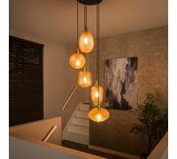 Suspension chic en verre ambré et doré 5 lampes ERNA