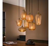 Suspension chic en verre ambré et doré 7 lampes ERNA
