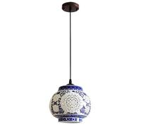 Suspension Classique en céramique, Lustre en Porcelaine Bleue et Blanche Peinte à la Main, Hauteur réglable, idéale pour Chambre, Salle de Bain, Salle à Manger ou lavabo.