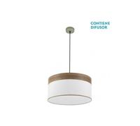 Suspension Cloe 2xe27 Cuir/Blanc-Bois Foncé Regx50x50 Cm