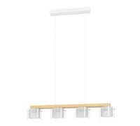 Suspension connectée PORTICO-Z LED 4X3,7W en acier et bois blanc et marron 880x150x1100mm