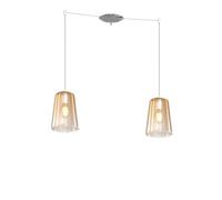 Suspension Contemporaine Métal Chrome Verre Ambre 2 Luminaires E27