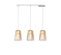 Suspension contemporaine Rect. Métal Chrome Verre Ambre 3 Lumières E27