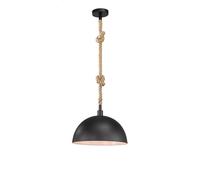 Suspension Corde de chanvre Lampe à suspendre Rétro Salle à manger noire, métal, douille E27, DxH 40x155 cm