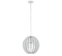 Eglo Suspension en bois Cossano, lampe suspendue 1 flamme, luminaire en bois et acier, couleur blanche, douille E27, diamètre 30 cm