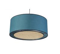 Suspension cylindrique en lin bleu paon et rabane naturelle D50 cm TRAVES