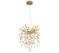 Suspension Lampe Plafonnier Couleur Or Mat Avec Cristaux En Verre H 120 Cm