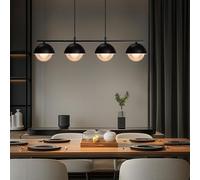 Suspension de table à manger en verre - 4 ampoules - Moderne - Métal noir - Rétro - Industriel - Hauteur réglable - Pour salle à manger, restaurant, café - Maximum 60 W - 4 ampoules G9 (sans ampoule)