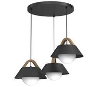 Suspension décorative noire avec éléments bois, 3xE27, style loft et scandinave