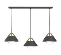 Suspension décorative noire sur rail avec bois, 3x E27, 15W, style loft moderne