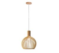 Suspension Design ""MINKA"" Ø28 cm en Bois - Style Nordique Artisanal E27, Hauteur Réglable