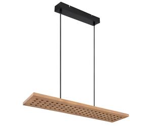 Suspension dimmable bois lampe en bois suspension salle à manger lampe cuisine, métal, marron, LED 40W 2000Lm blanc chaud, H 120 cm