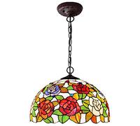 Suspension Durable, Lustre en vitrail de décoration de Rose de 16 Pouces, Lampe à Suspension Artistique pour Salon, Chambre à Coucher, Salle à Manger E27, Max60W * 2