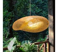 Suspension E27 Lustre Lumière Pendentif Rétro Lampe Suspendue Vintage Industriel Bambou Rotin Naturel Tissage Lampes Suspension Réglable Hauteur Manger Bureau Salon Café Salle plafonnier,100cm