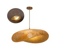 Suspension E27 Lustre Tissage Intérieur Vintage Bambou Naturel Luminaire Plafonnier Hauteur Réglable Suspendue Créations Garden Restaurant Salon Chambre Café Bambou Osier Rotin Vague Lampes,Ø80cm