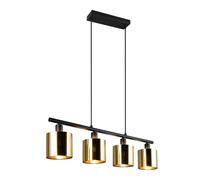 Suspension élégante dorée et noire ? 4 abat-jour cylindriques, 4x E14, style moderne