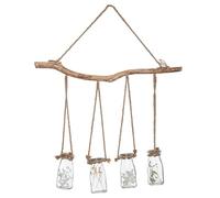 Suspension en Bois et Corde 4 Fleurs Séchées dans 4 Vases en Verre - Atmosphera