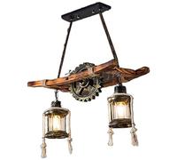 Suspension En Bois Rustique Lampe Suspendue En Chêne Vintage Table À Manger Lustre De Salle À Manger Plafonnier Industriel En Métal Rétro Lampe Industrielle Lampe De Maison Campagne Abat-Jour De Bar