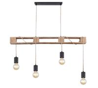 Suspension en bois, suspension de plafond en métal, 4 flammes, lampe suspendue en corde de chanvre, réglable, 4x E27, 121x10x120cm, salon, salle à manger