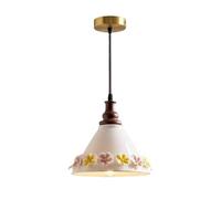 Suspension En Céramique, Lustre En Laiton, Plafonnier En Bois de Noyer, Éclairage Suspendu Pour Îlot de Cuisine, Salle À Manger, Bar, Café, Entrée, Suspension Simple, Abat-Jour Floral Vintage (Grand F