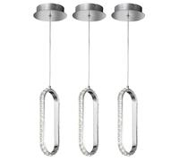 Suspension en cristal, table à manger LED dimmable, aspect cristal réglable en hauteur, métal chromé, 1x LED 12W 1100Lm 3000K, LxlxH 33,5x13x150cm, lot de 3