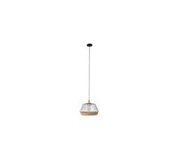 Suspension en métal gris, rotin tressé et hévéa, E27, 1 ampoule, large - Zuiver, Birdy - 38x38x27 cm