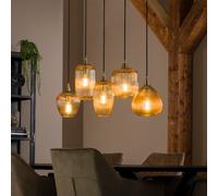 Suspension en verre chic ambré et or 5 lampes AMBER