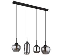 Suspension en verre fumé, lampe de salle à manger en verre noir, métal, 4x douilles E27, LxPxH 99,5x24x120 cm