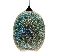 Suspension en verre "Kristall" - Lampe pendante 3D - Douille E27, 220V - Peinte à la main, design moderne - Sans ampoule - 22x32 cm - Argentée