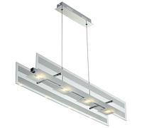 Suspension en verre Lampe à suspendre Plafonnier chromé LED Salon avec réglage en hauteur, argenté, 4x LED 4x 5 watts 4x 350 lm , LxlxH 87x16x120 cm