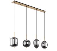 Suspension en verre noir suspension lampe de salle à manger suspension, 4 flammes, métal laiton verre fumé, 4x douilles E14, LxPxH 110x18,5x120cm