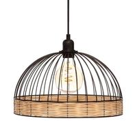 Luminaire Suspension En Métal Filaire Noir Et Rotin D 35 Cm