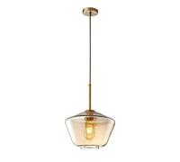 Suspension Géométrique En Verre Ambré Et Laiton, Petit Lustre En Cuivre, Douille E27, Idéale Pour Salle À Manger, Îlot de Cuisine Ou Chambre./C
