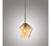 Suspension Géométrique En Verre Ambré Et Laiton, Petit Lustre En Cuivre, Douille E27, Idéale Pour Salle À Manger, Îlot de Cuisine Ou Chambre./B