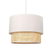 Ostaria 32763 Suspension 2 Abat jour Gigogne Ronde en Cannage et Tissu Blanc - Douille à vis : E27 - Dim : D35xH26cm