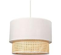 Ostaria 32763 Suspension 2 Abat jour Gigogne Ronde en Cannage et Tissu Blanc - Douille à vis : E27 - Dim : D35xH26cm