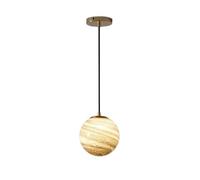 Suspension Globe Dorée Moderne Avec Abat-Jour En Verre Marbré Fauve, Motif Planète, Cordon Réglable, Culot E26/E27, 15 Cm, Idéale Pour Îlot de Cuisine, Salle À Manger, Bar, Chambre Ou Décoration Intér