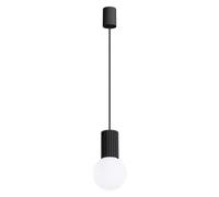Suspension HALO noire, verre strié, globe blanc G9