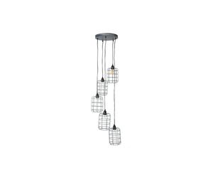 Suspension industrielle 5 lampes étagées en métal patiné effet vieilli L30 cm LOFT