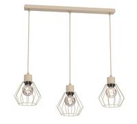 Suspension industrielle beige sur barre, abat-jours filaires, 3xE27, 15W, Parkla Luminex