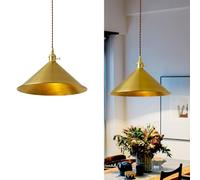 Suspension Industrielle En Laiton, Douille E27, Abat-Jour de 24 Cm Et 20 Cm, Câble Marron de 150 Cm, Lampe Suspendue Réglable Pour Salle À Manger, Cuisine, Bar, Salon, Antichambre.