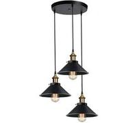 Suspension Industrielle, Goeco, 3 Lampes Ajustable Rétro Metal Applique,E27, Max 60W, Ø220MM, Noir Noir G