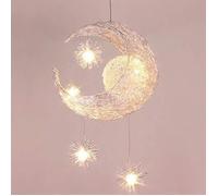 Suspension industrielle Lune étoiles LED pour chambre d'enfant - Lustre en aluminium avec 5 ampoules