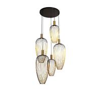 Suspension industrielle or et noire 5 lumi?res GU10 ? abat-jours filaires ovales