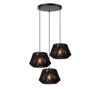 Suspension japandi noire en corde de coton tressée 3xE27, réglable, style naturel