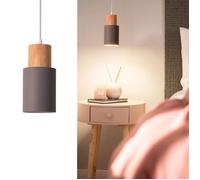 Suspension ""KIRA"" en Métal Gris et Bois - Style Scandinave et Moderne E27